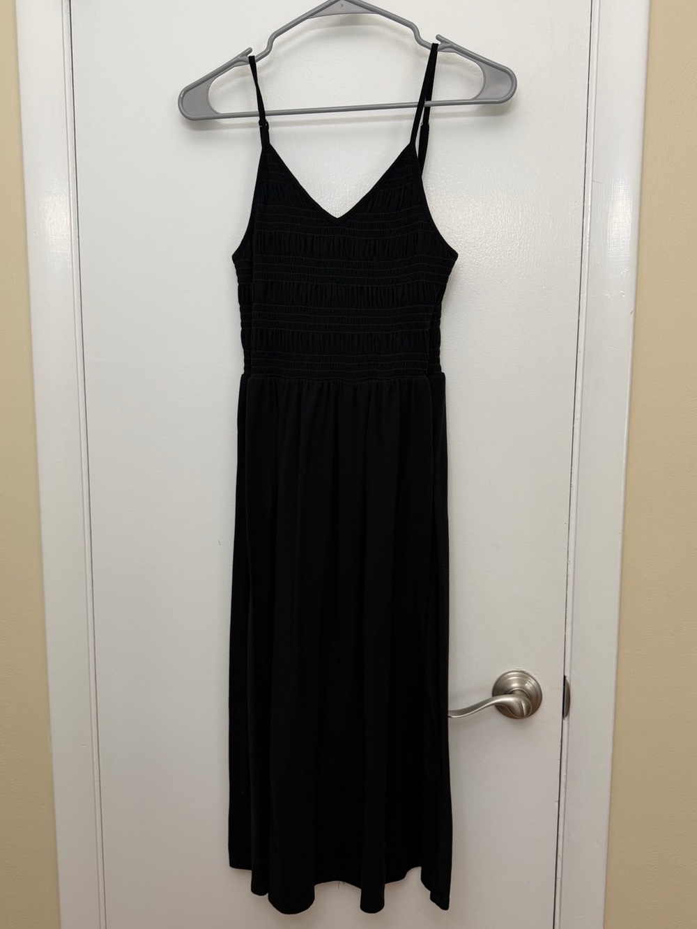 Black Strappy Shirred Top Midi Dress